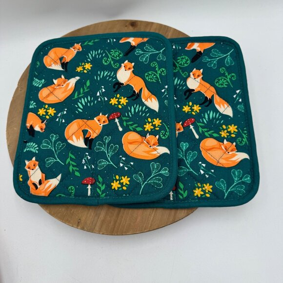 Pot holders heat resistance Fox Print pocket terry cloth lined NWOT - Picture 8 of 13
